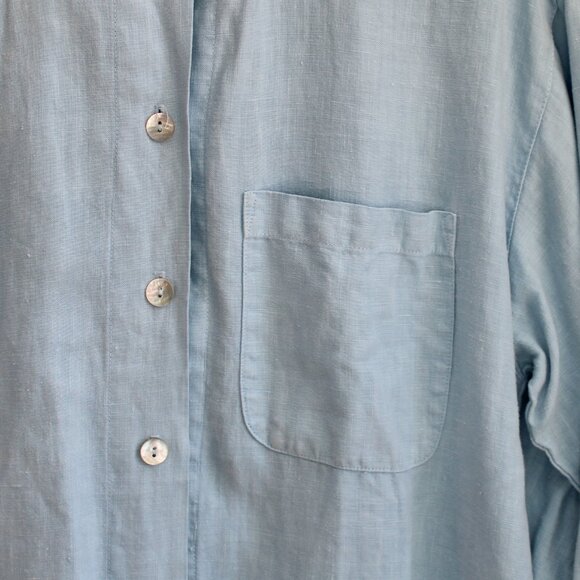 Cut Loose VTG Y2K Light Blue Linen Long Sleeve Button-Up Shirt Size 8 / Medium - Picture 4 of 7
